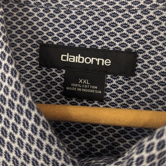 Mens dress shirt Size XXL Cool Pattern Navy +white, Claiborne brand, 100% cotton - Picture 2 of 5